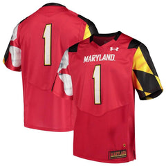 #1 Maryland Terrapins Under Armour Premier Football Jersey – Red 2019