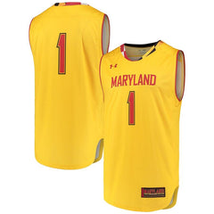 #1 Maryland Terrapins Under Armour Replica Performance Basketball Jersey – Yellow 2019