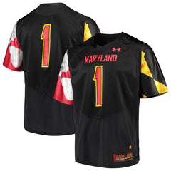 #1 Maryland Terrapins Under Armour Team Replica Football Jersey – Black 2019