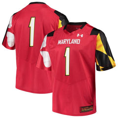 #1 Maryland Terrapins Under Armour Team Replica Football Jersey – Red 2019