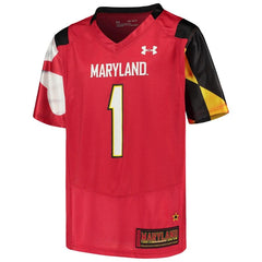 #1 Maryland Terrapins Under Armour Youth Finished Replica Jersey – Red 2019