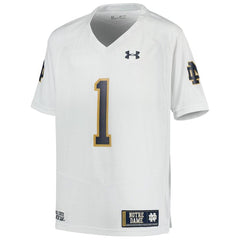 #1 Notre Dame Fighting Irish Under Armour Youth Team Replica Football Jersey – White 2019