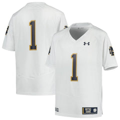 #1 Notre Dame Fighting Irish Under Armour Youth Team Replica Football Jersey – White 2019