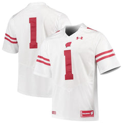 #1 Wisconsin Badgers Under Armour Premier Football Jersey – White 2019