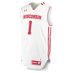 #1 Wisconsin Badgers Under Armour Replica Performance Basketball Jersey – White 2019