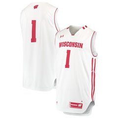 #1 Wisconsin Badgers Under Armour Replica Performance Basketball Jersey – White 2019