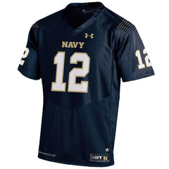 #12 Navy Midshipmen Under Armour Premier Performance Football Jersey – Navy 2019