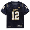 Image of #12 Navy Midshipmen Under Armour Youth Finished Replica Jersey – Navy 2019