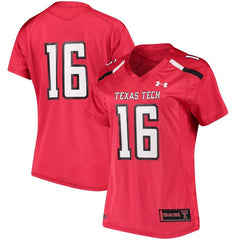 #16 Texas Tech Red Raiders Under Armour Women's Replica Performance Football Jersey – Red 2019