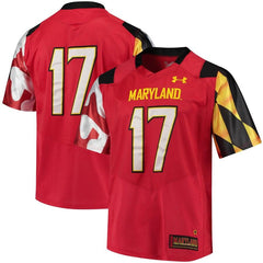 #17 Maryland Terrapins Under Armour Premier Performance Football Jersey – Red 2019