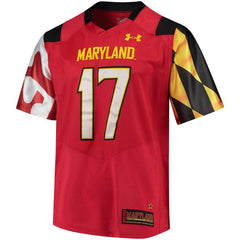 #17 Maryland Terrapins Under Armour Premier Performance Football Jersey – Red 2019