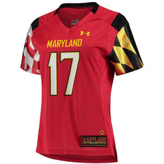 #17 Maryland Terrapins Under Armour Women's Replica Performance Football Jersey – Red 2019