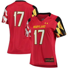 #17 Maryland Terrapins Under Armour Women's Replica Performance Football Jersey – Red 2019