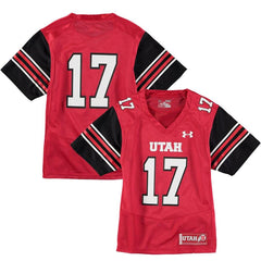 #17 Utah Utes Under Armour Youth Performance Replica Football Jersey – Red 2019