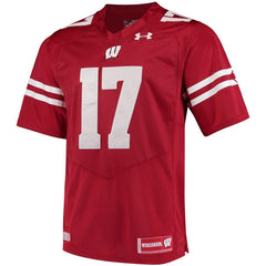 #17 Wisconsin Badgers Under Armour Premier Performance Football Jersey – Red 2019