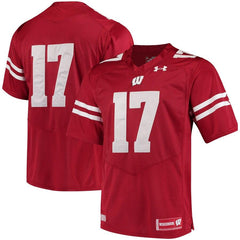 #17 Wisconsin Badgers Under Armour Premier Performance Football Jersey – Red 2019