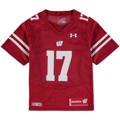 #17 Wisconsin Badgers Under Armour Youth Performance Replica Football Jersey – Red 2019