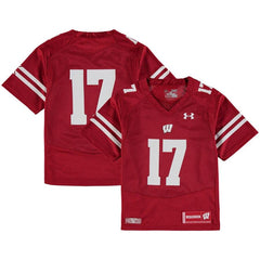 #17 Wisconsin Badgers Under Armour Youth Performance Replica Football Jersey – Red 2019