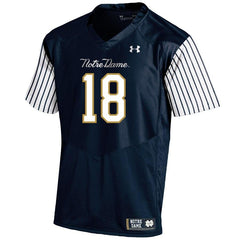 #18 Notre Dame Fighting Irish Under Armour Shamrock Series Pinstripe Replica Football Jersey – Navy 2019