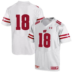 #18 Wisconsin Badgers Under Armour Replica Football Jersey – White 2019