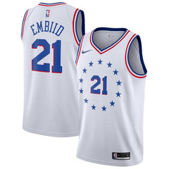 Joel Embiid Philadelphia 76ers Youth/19 Swingman Jersey White – Earned Edition 2019