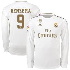 Karim Benzema Real Madrid 2019/20 Home Long Sleeve Player Jersey – White 2019