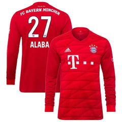 David Alaba Bayern Munich 2019/20 Home Replica Long Sleeve Player Jersey – Red 2019