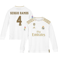 Sergio Ramos Real Madrid Youth 2019/20 Home Replica Long Sleeve Player Jersey – White 2019