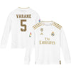 Image of Raphaël Varane Real Madrid Youth 2019/20 Home Replica Long Sleeve Player Jersey – White 2019