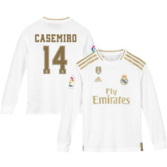 Carlos Casemiro Real Madrid Youth 2019/20 Home Replica Long Sleeve Player Jersey – White 2019