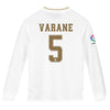 Image of Raphaël Varane Real Madrid Youth 2019/20 Home Replica Long Sleeve Player Jersey – White 2019