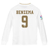 Image of Karim Benzema Real Madrid Youth 2019/20 Home Replica Long Sleeve Player Jersey – White 2019