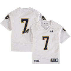 #7 Notre Dame Fighting Irish Under Armour Youth Performance Replica Football Jersey – White 2019