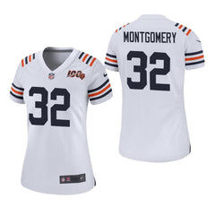 Women's Chicago Bears #32 David Montgomery 100th Season Classic Jersey - White