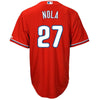 Image of Aaron Nola Philadelphia Phillies Majestic Official Cool Base Player Jersey - Scarlet 2019