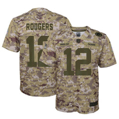 Aaron Rodgers Green Bay Packers Youth Salute to Service Game Jersey - Camo 2019