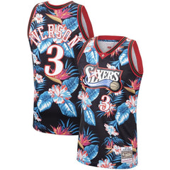 Allen Iverson Philadelphia 76ers Mitchell &amp; Ness Floral Fashion 1997-98 Hardwood Classics Swingman Jersey – Black 2019