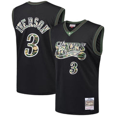 Allen Iverson Philadelphia 76ers Mitchell &amp; Ness Straight Fire Camo Swingman Jersey – Black 2019