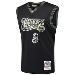 Allen Iverson Philadelphia 76ers Mitchell & Ness Straight Fire Camo Swingman Jersey – Black 2019