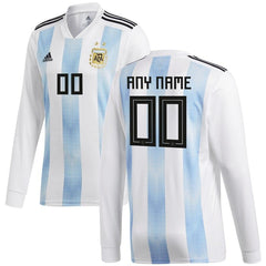 Argentina National Team Home Replica Custom Long Sleeve Jersey - White 2019