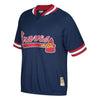 Image of Atlanta Braves Mitchell &amp; Ness Cooperstown Collection Mesh Batting Practice Quarter-Zip Jersey - Navy 2019