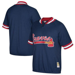 Atlanta Braves Mitchell &amp; Ness Cooperstown Collection Mesh Batting Practice Quarter-Zip Jersey - Navy 2019