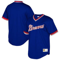 Atlanta Braves Mitchell &amp; Ness Cooperstown Collection Mesh Wordmark V-Neck Jersey – Royal 2019