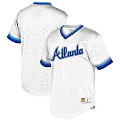 Atlanta Braves Mitchell &amp; Ness Cooperstown Collection Mesh Wordmark V-Neck Jersey – White 2019