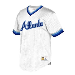 Atlanta Braves Mitchell & Ness Cooperstown Collection Mesh Wordmark V-Neck Jersey – White 2019