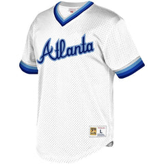 Atlanta Braves Mitchell & Ness Youth Cooperstown Collection Mesh Wordmark V-Neck Jersey – White 2019