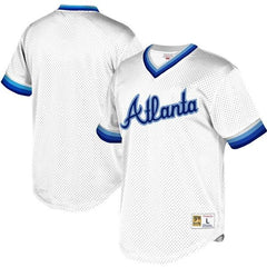 Atlanta Braves Mitchell &amp; Ness Youth Cooperstown Collection Mesh Wordmark V-Neck Jersey – White 2019