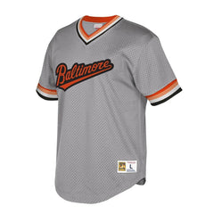 Baltimore Orioles Mitchell & Ness Cooperstown Collection Mesh Wordmark V-Neck Jersey – Gray 2019