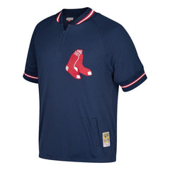 Boston Red Sox Mitchell & Ness Cooperstown Collection Mesh Batting Practice Quarter-Zip Jersey - Navy 2019