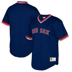 Boston Red Sox Mitchell &amp; Ness Cooperstown Collection Mesh Wordmark V-Neck Jersey – Navy 2019